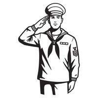 A illustration of a saluting us navy sailor in a classic black and white style vector