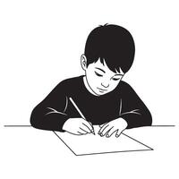 Young boy concentrating on writing or drawing on a sheet of paper with pen vector