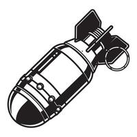 Classic black and white illustration of an airborne bomb with fins and detailing ready to deploy vector