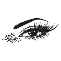 Detailed eye illustration with long eyelashes and freckles in black and white design vector