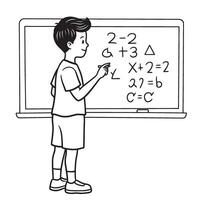 Young boy solving math equations on blackboard illustration for education vector