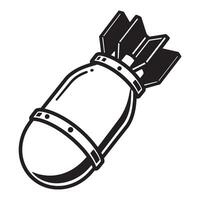 Black and white illustration of a classic military bomb with a simplistic graphic design vector