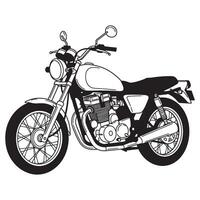 Black and white illustration of a classic motorcycle with detailed engine and design vector