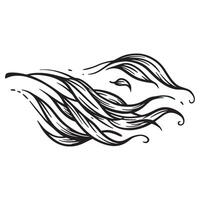 Elegant hand drawn illustration of flowing hair in black and white minimalistic style vector