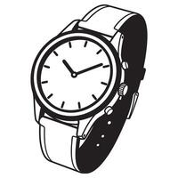 Elegant black and white illustration of a classic analog wristwatch with leather strap vector