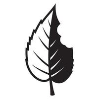 Simple black and white illustration of a leaf with a bite taken out symbolizing damage vector