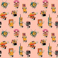 Cartoon pattern of retro technology characters vector