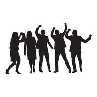 Silhouetted business team celebrating success with raised arms in a white background vector