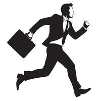 Silhouette illustration of a businessman running forward in a formal suit carrying briefcase vector