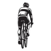 Black and white illustration of a cyclist viewed from the rear on a white background vector