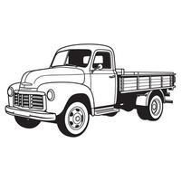 illustration of classic vintage pickup truck in black and white outline vector