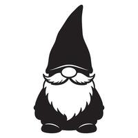 Simple black and white illustration of a garden gnome with a long pointed hat vector