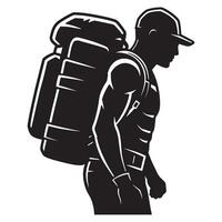 silhouette of a hiker with backpack facing right ready for an outdoor adventure vector