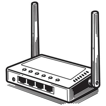 negro y blanco ilustración de un inalámbrico enrutador con externo antenas en isométrica ver vector