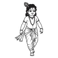 illustration of lord krishna depicted in a walking pose with traditional attire vector