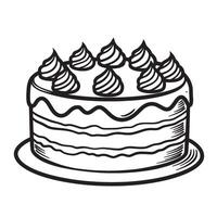 Hand drawn illustration of a birthday cake with frosting swirls on top for celebration. vector