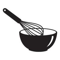 Monochrome illustration of a whisk inside a bowl for baking and cooking ingredients vector