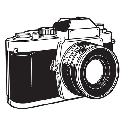 Vintage film camera illustration black and white graphic design for photography concepts