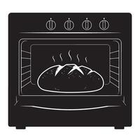 Baked bread in oven silhouette illustration representing cooking and delicious fresh food vector