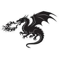 Fierce black dragon silhouette breathing fire depicting mythical creature for creative designs vector