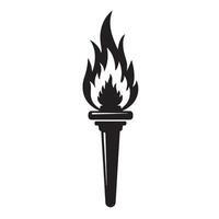 Simple black and white illustration of a lit torch symbol against a white background vector