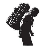Silhouette of a person carrying a large backpack symbolizing burden or perseverance vector