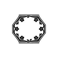 Black Floral Octagon Frame, Minimalist vector