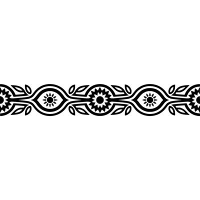 Ornamental Border Element Black Floral Pattern on White Background