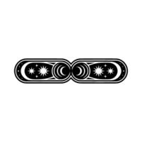 Geometric Celestial Ornament Stars, Moons, and Circles in Black on White vector