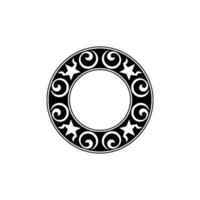 Decorative Circular Frame with Stars Swirls - Black White Element vector