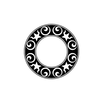 Decorative Circular Frame with Stars Swirls - Black White Element