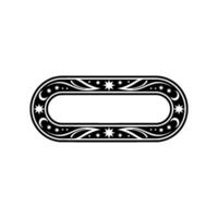 Elegant Black Oval Frame with Stars and Curls, Minimalist vector