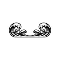 Stylized Wave Crests Decorative Ocean Element, Black on White vector