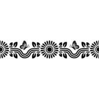 Elegant Floral Border with Butterflies in Black White vector