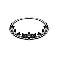 Elegant Floral Oval Frame in Black White, Leaves vector