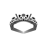 Floral Crest with Blank Hexagonal Frame, Elegant Silhouette vector