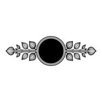 Black Floral Crest with Circle, Minimalist vector