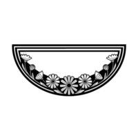 Floral Semi-Circle Frame, Black and White Decorative Element vector