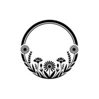 Elegant Floral Circle Frame in Black and White, Wreath vector
