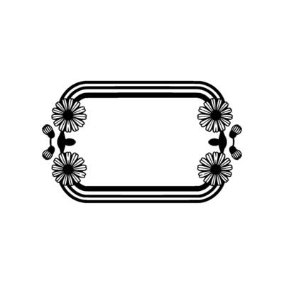 Floral Frame Illustration, Retro Daisies Black Lines on White Background