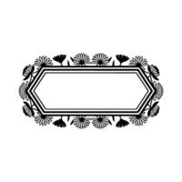 Floral Hexagon Frame, Black White Botanical Border vector