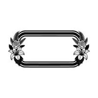 Elegant Floral Frame with Roses, Lilies, Ferns - Black and White vector
