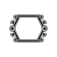Floral Hexagon Frame, Black and White Minimalist vector