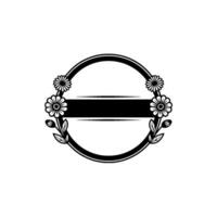 Floral Circle Frame with Black Banner, Minimalist vector