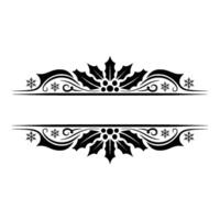 Elegant Christmas Holly and Snowflake Border, Black and White vector