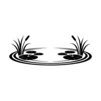 Minimalist Pond Illustration Lily Pads Cattails in Black White vector