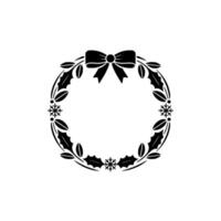 Festive Silhouette Wreath with Bow and Snowflake Accents vector