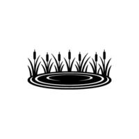 Minimalist Pond with Cattails - Black and White vector
