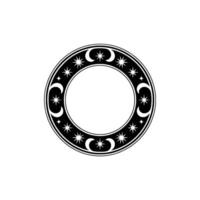 Celestial Circle Moon, Stars, and Decorative Border on White vector