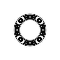 Celestial Circle Frame Crescent Moons Stars, Minimalist vector